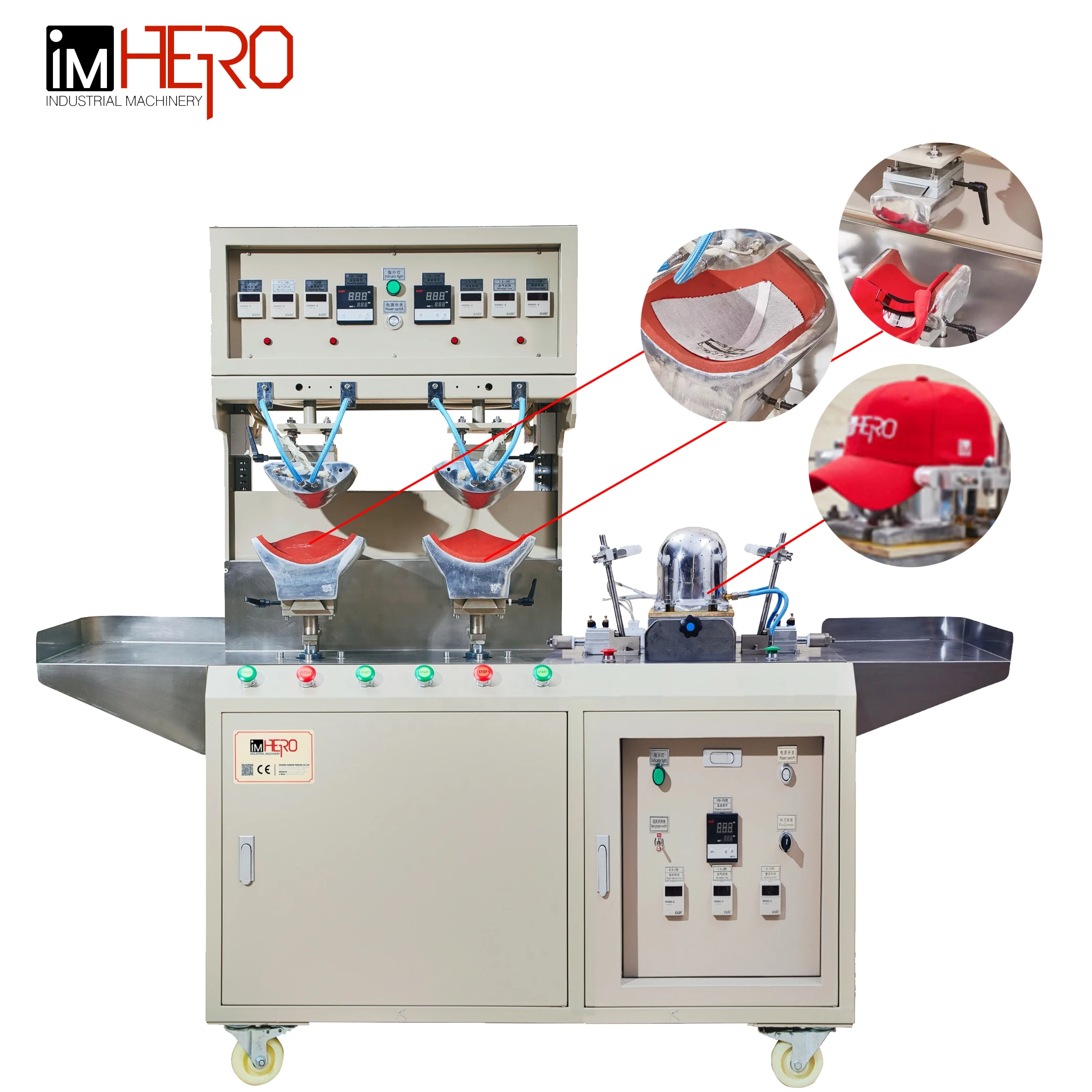 IMHERO hot-selling 3en1 Cap ironing machine for cap visor front panel cap crown multi-functional 3 heads
