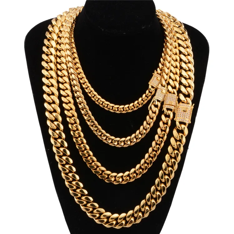18K Gold Plated Cuban Link Chain Necklace Iced Out Diamond Buckle Thick Miami Solid Gold Chain