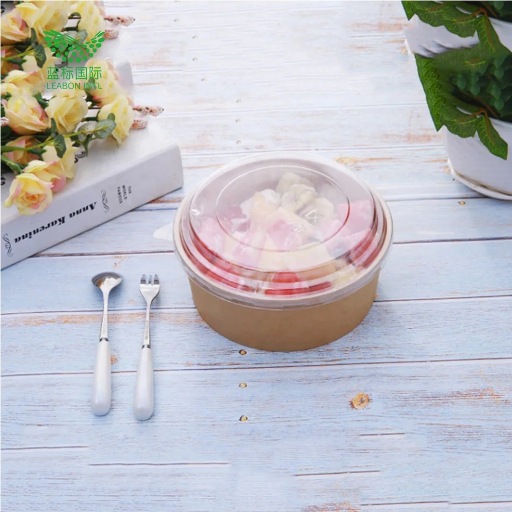 Wholesale Cheap Kraft  Paper bowls with lids Salad bowl food packaging containers to restaurant take away