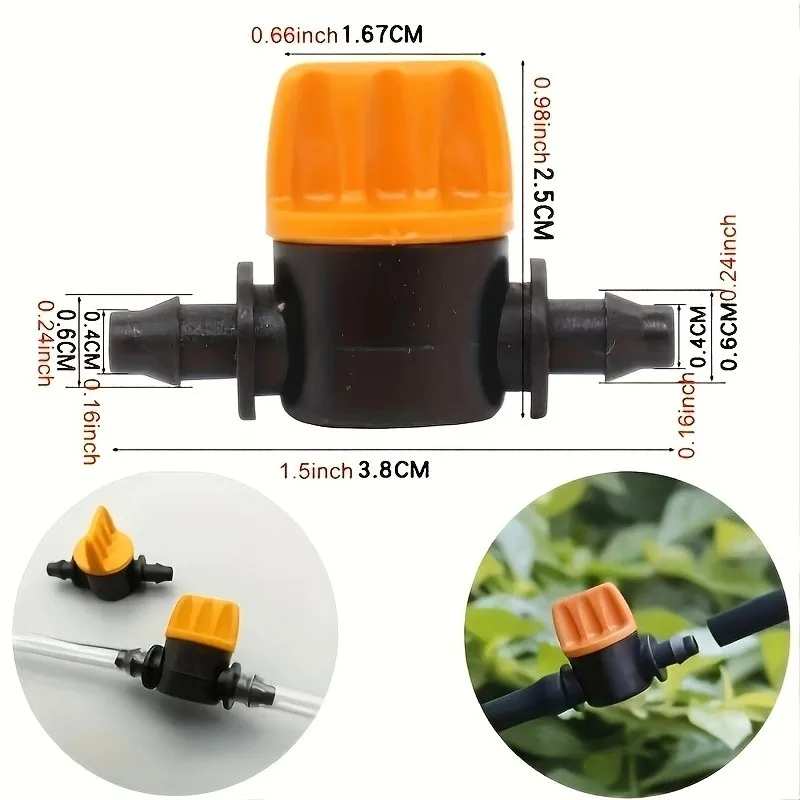 1/4Inch Barbed Mini Valve Shut-Off Fitting for 4/7mmHose Garden Irrigation Pipes Adapter in Greenhouses,Water Flow Control Valve