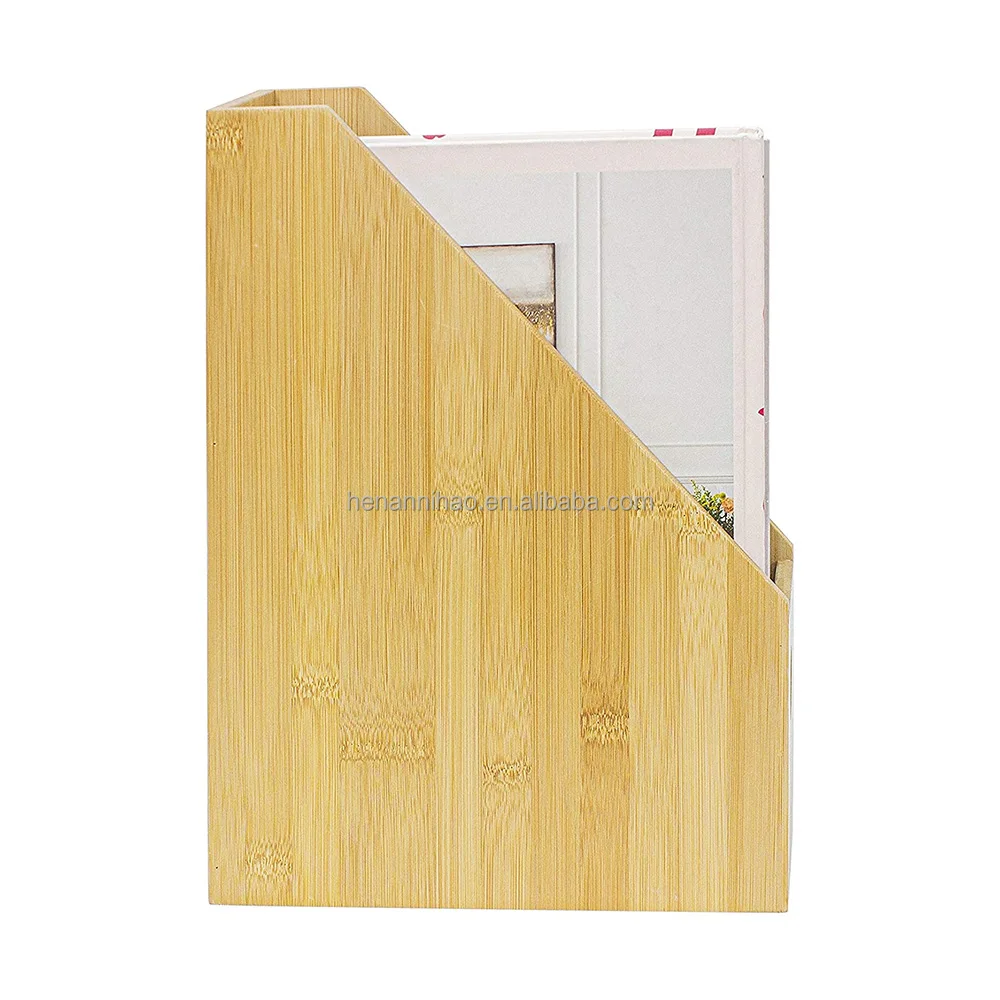 Bamboo table document organizer adjust desktop file sorter A4 paper storage wood box
