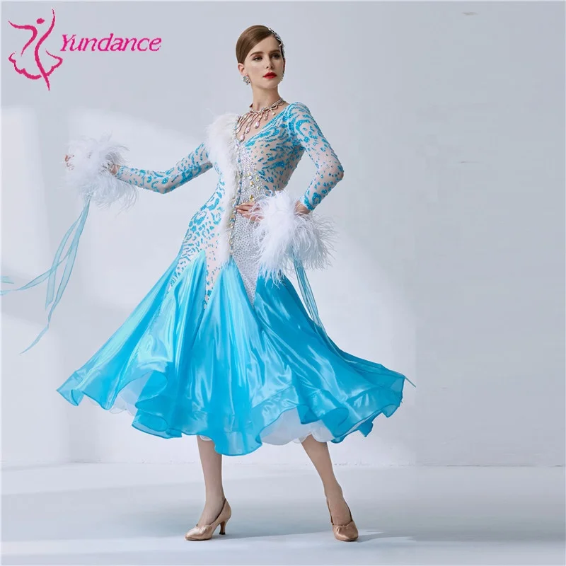 B-1999 High-end custom blue ballroom party dress British imported high quality ballroom standard waltz dress for adult