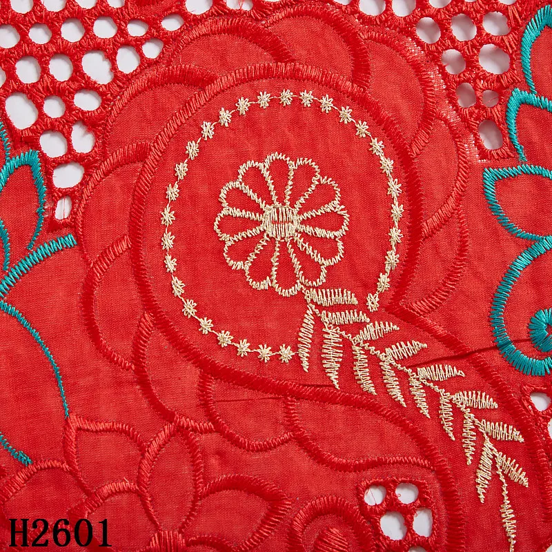 2601 Wholesale Red African Lace Fabric Bazin Riche Lace Embroidery Fabric Tulle Cotton Lace For Wedding Dress