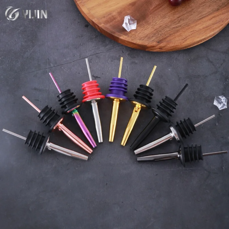 Wholesale bar cocktail whisky drink control speed spout oil bottle aerator rose gold black stainless steel wine pourer