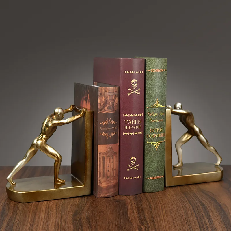 resin high luxury bookends book holder stands man of strength globe statue home studio office decor