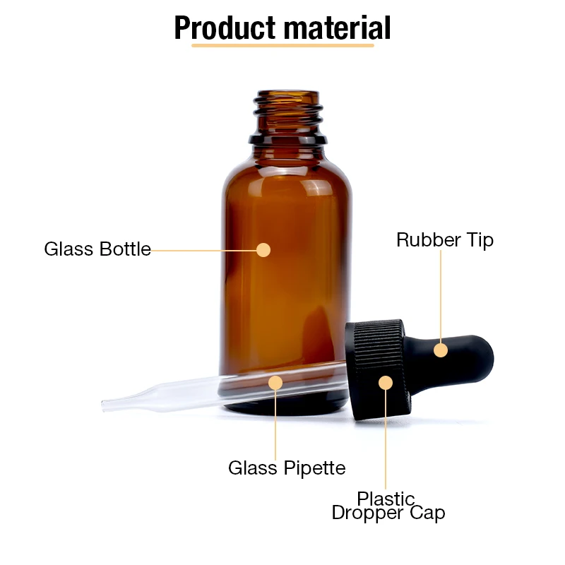 Factory Direct Sale Essential Oil Beard Oil Bottle 1oz 50ml 2oz 100ml Hair Oil Amber Perfume Glass Dropper Bottle with Black Cap