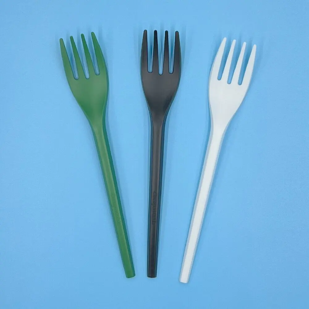 SY-002-I 6.3inch/160mm White Compostable Fork In Individually Wrapped Bio-Based CPLA Forks For BBQ Party Picnic