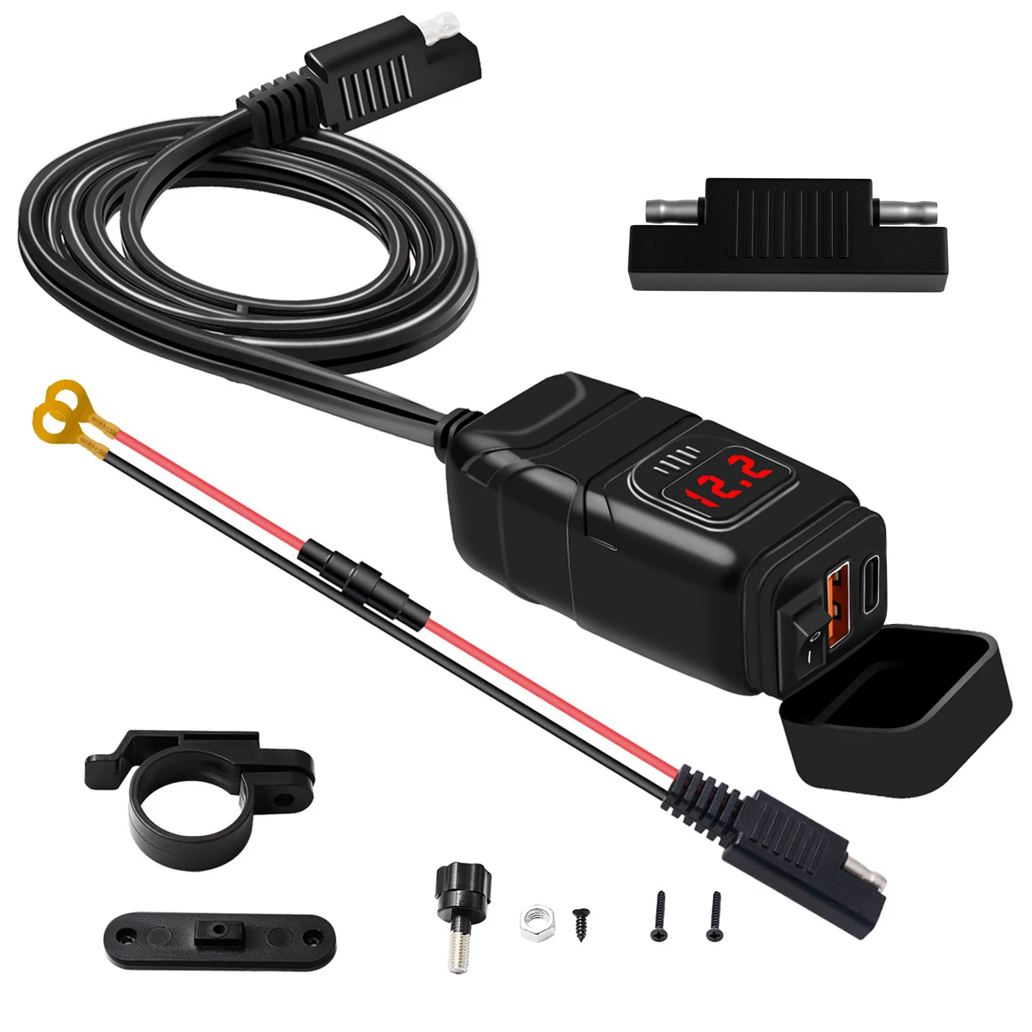 12v 24v Led Usb PD Charger Motorcycle Fast Charger QC 3.0 USB And Type C Pd Power Charger With Voltmeter& On/off Switch