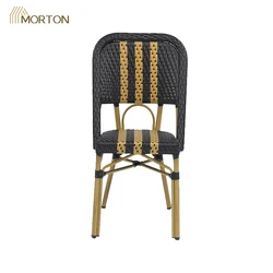 Factory Supply Commercial Plastic Rattan Bamboo Look Outdoor Aluminum Bistro Black Garden Chair