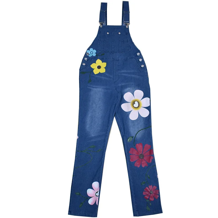 
2020 qzbaoshu Womens Floral Long Jeans Denim PocketS Ready Made Overalls Bib Pants 