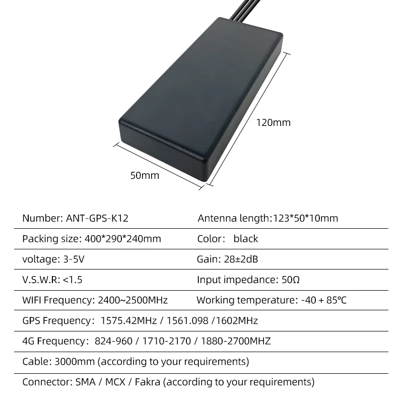 Vehicle Waterproof Active GPS Antenna 28dBi 1575.42mhz RG174 3Meters Cable MCX Male Connector GPS with Antenna
