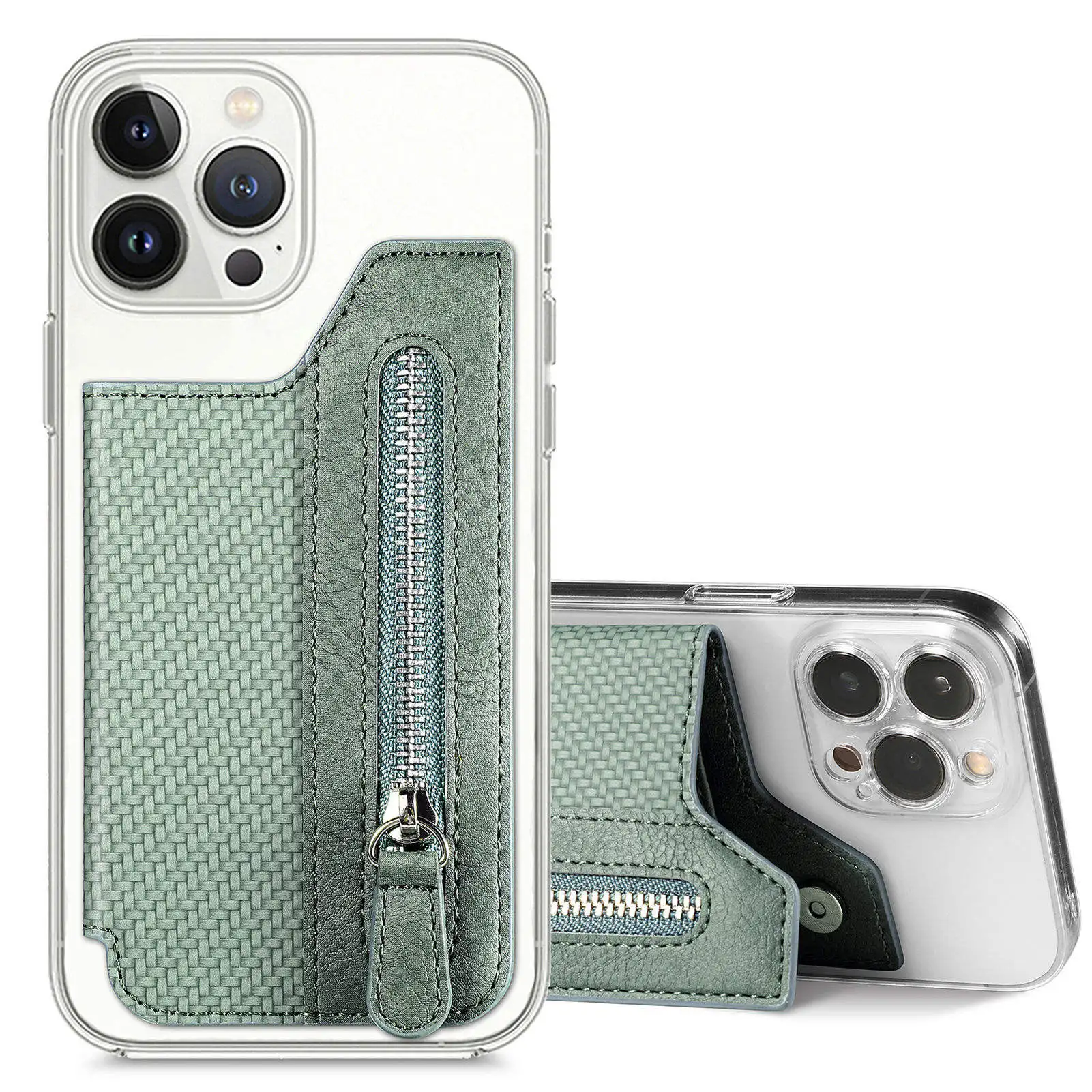 Phone Card Slot Holder Phone Holder Wallet Case For iPhone Multi-card Holder Zipper Fashion Personality Back Sticker Card Bag