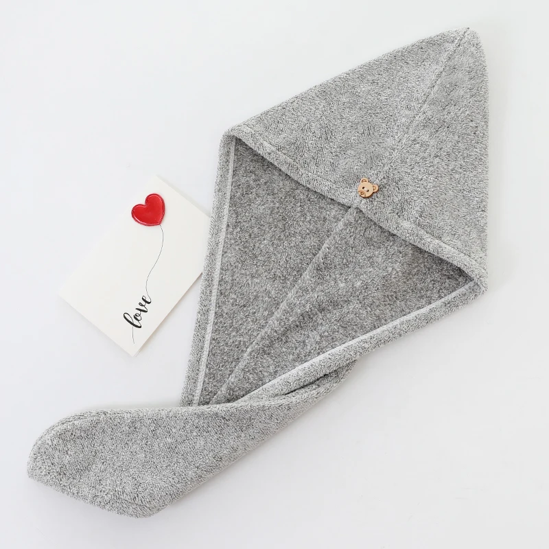 Wholesale Custom Gypsophila Shower Cap Women Adults Super Absorbent Quick Dry Coral Fleece Hair Towel PE Thermal Thickened