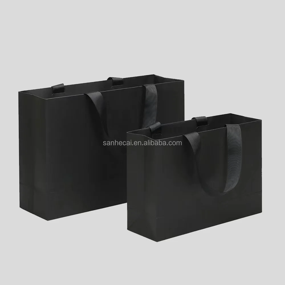 Modern Luxury Black Die Cut Kraft Paper Bags Wholesale for Clothing Perfume Jewelry Packaging Custom Logo Included