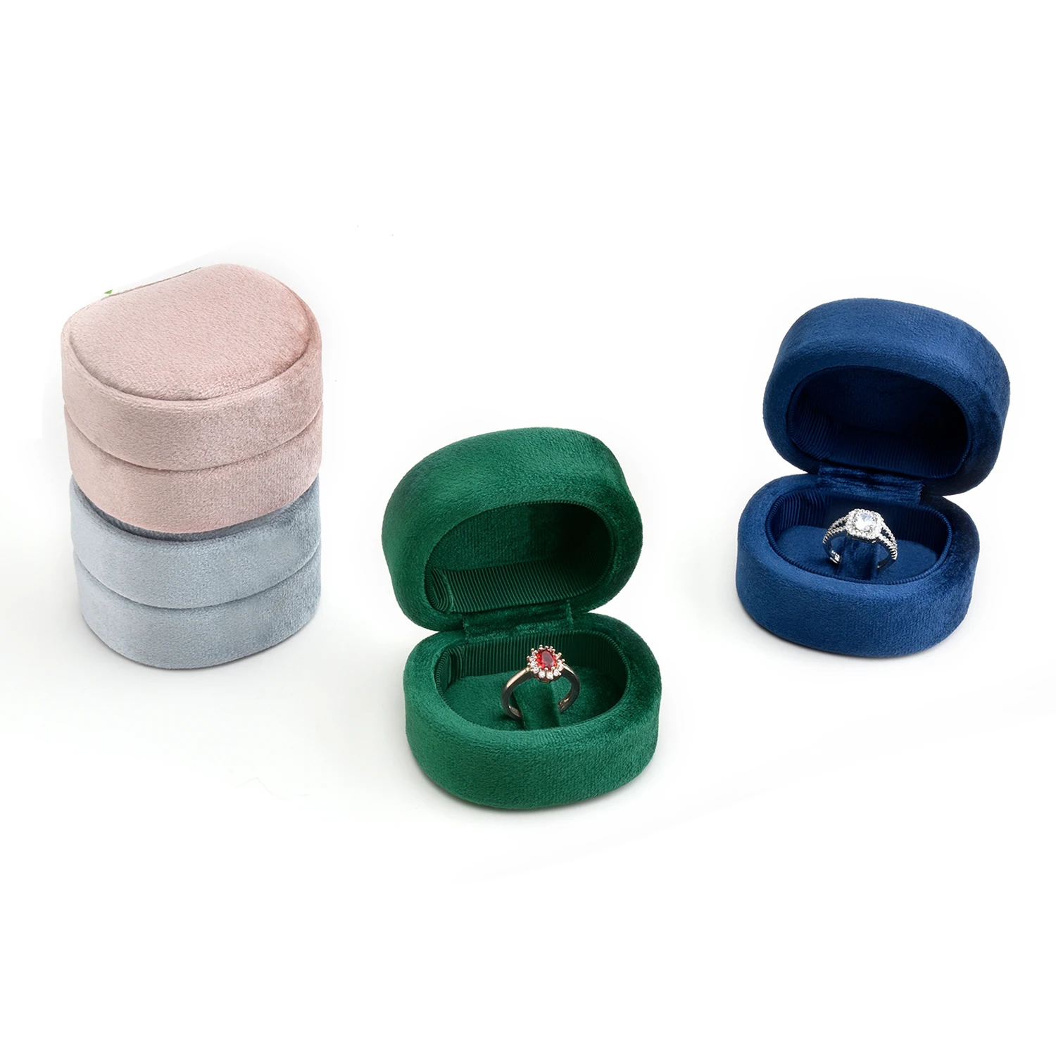 D - shaped velvet ring box single ring luxury ring box jewelry customization wholesale Spot fashion velvet jewelry box