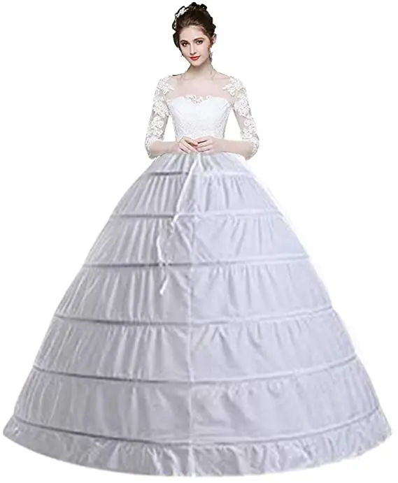 
Women 6 Hoop Crinoline Petticoats Slips Skirt Floor Length Underskirt for Ball Gown Bridal Wedding Dress White 