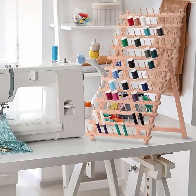 High Quality Wholesale Beech120 Spools Wooden Thread Rack Braiding Hair Rack for Sewing & Embroidery