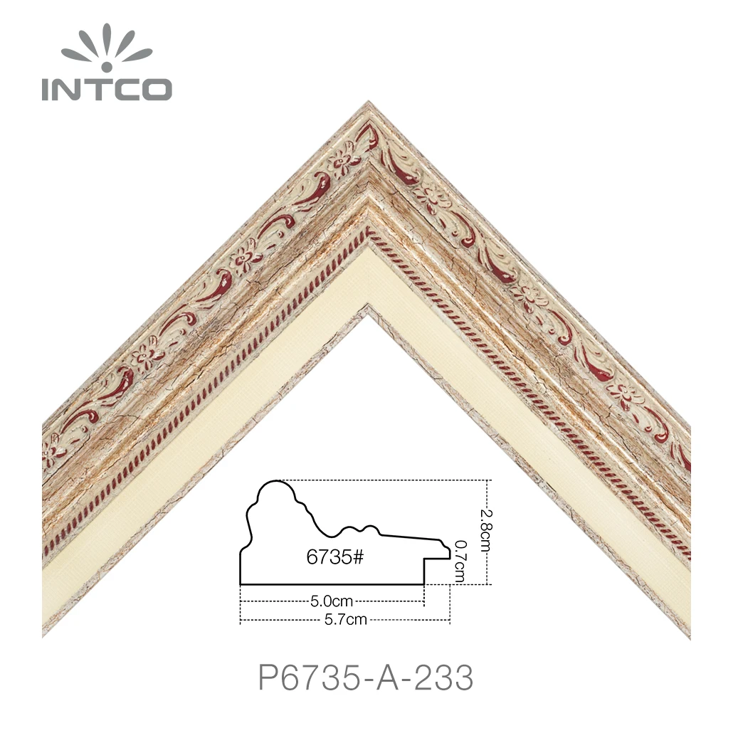 INTCO P6735-A-233 Factory Price Decorative Colorful Painting Patina Antique Canvas Art Photo Picture Frame PS Moulding