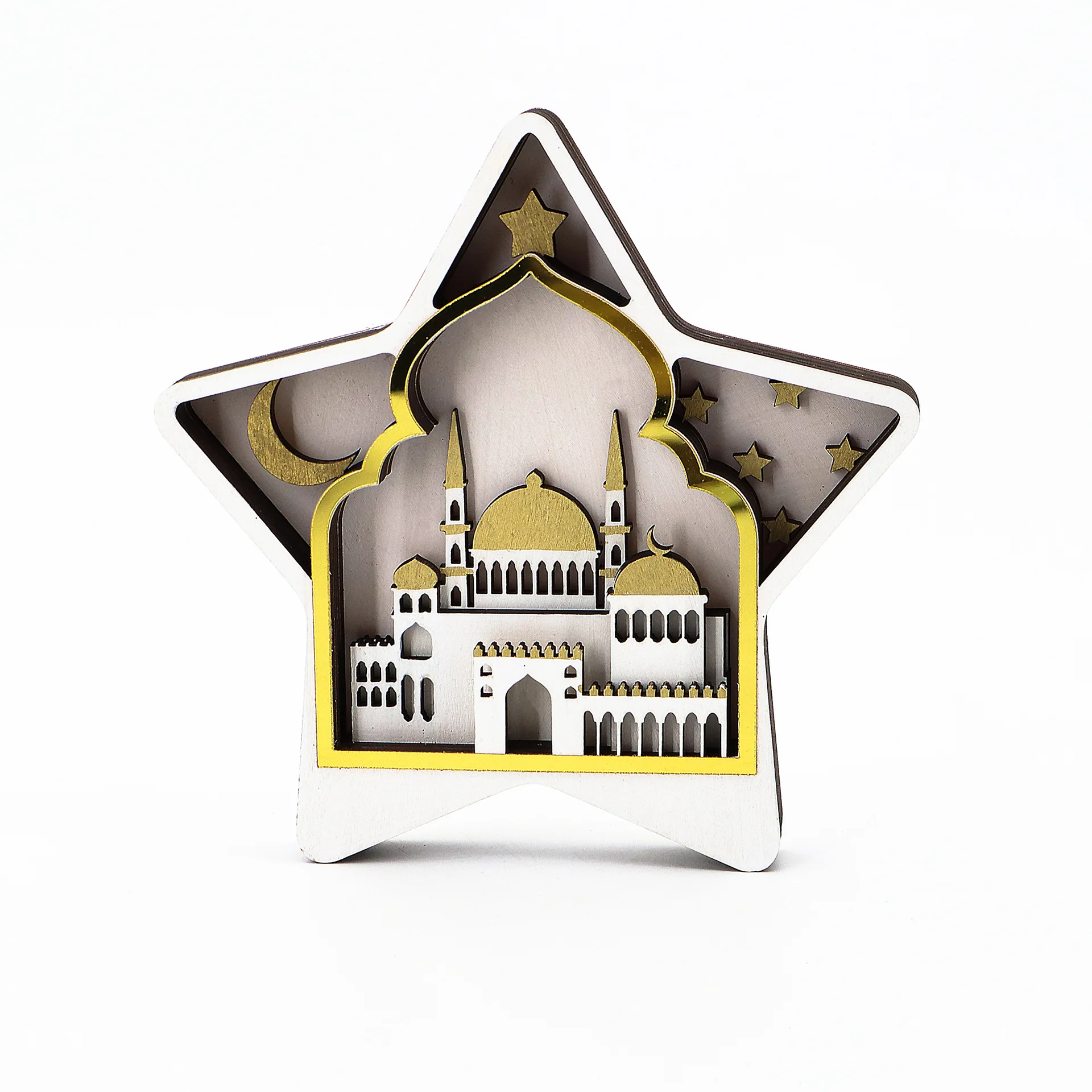 New Muslim Wooden Crafts Ornaments Islamic Eid al Adha Lantern Moon Decoration Ornaments