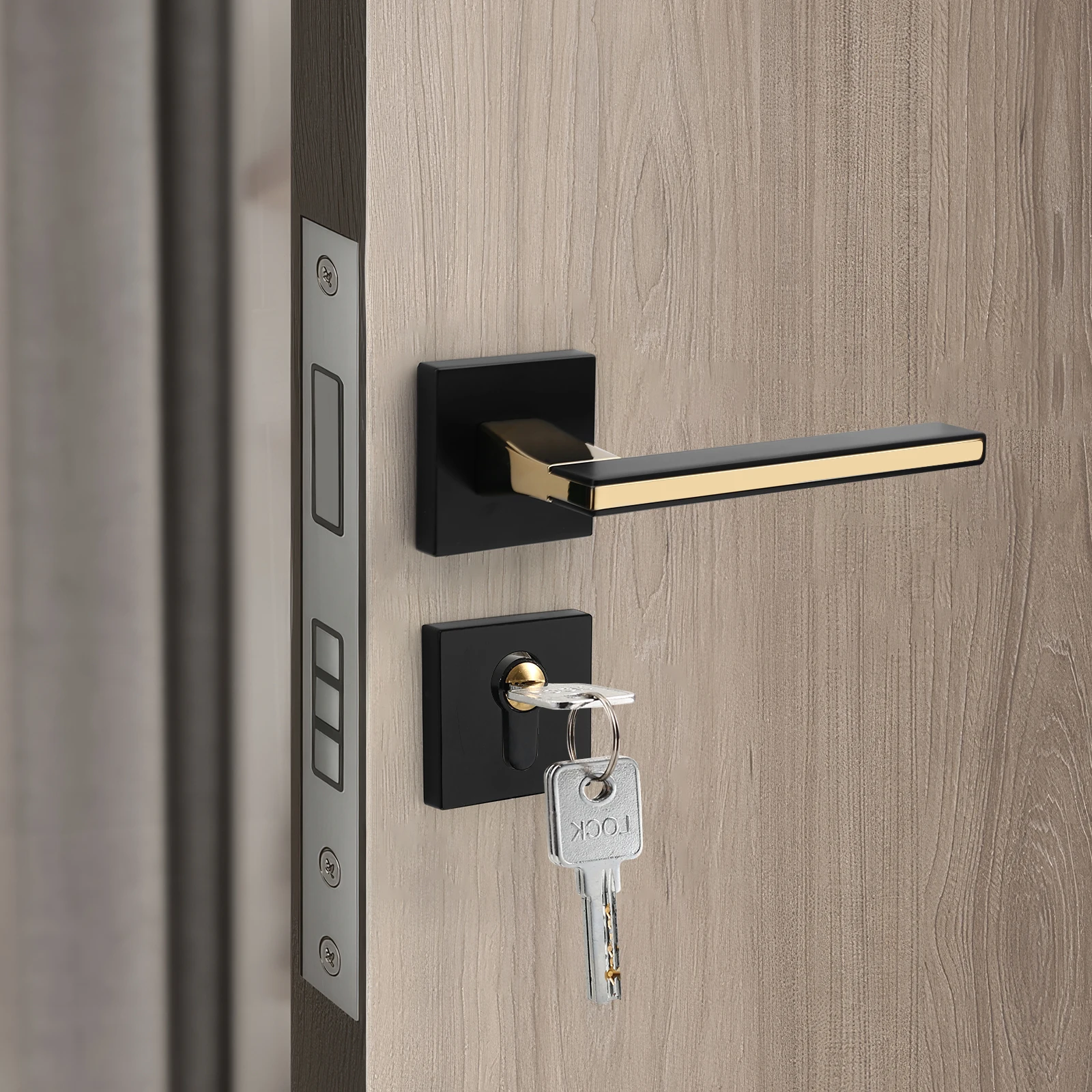 Square Door Handle Euro Profile Cylinder Escutcheon Contemporary Matte Black Door Handle Lock Set