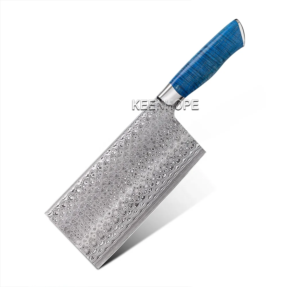 Luxury Custom Sweden RWL34 Damascus Steel Munin Pattern WIth Stabilized Handle 7.5 Inch Cleaver Chef Knife