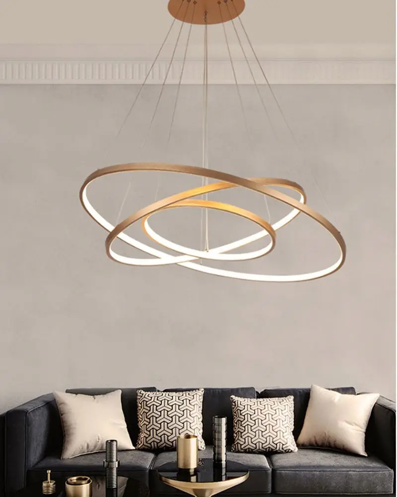 New Product Nordic Style Plastic Lampshade Iron Frame LED Hotel Chandelier For Living room 3 Rings Home Lighting Simple Corridor