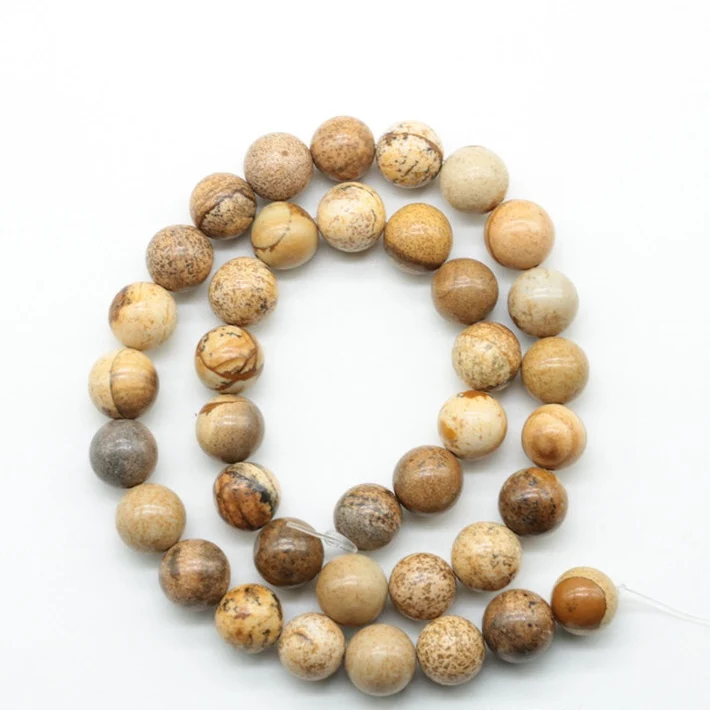 Wholesale Natural Stone Beads Loose Jewelry Smooth Brown Round Picture Jasper Stone Beads Gemstone Loose