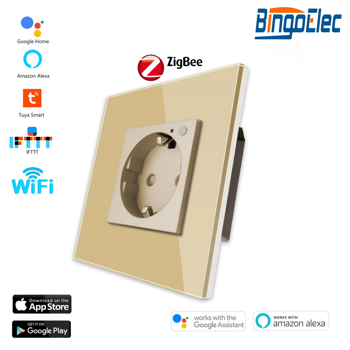 Bingoelec EU zigbee Smart Life  Control 16A Germany Glass Panel  pop Socket plug socket