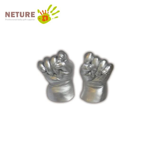 Baby birthday party decoration DIY gold sliver color 3D Baby Plaster Creative handprint footprint clay ornament  kit