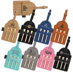 Personalized Golf Bag Tags Leatherette Golf Tee Set Tag Customizable Wooden Golf Tees Holder Luxury Golfer Gifts for Men Women