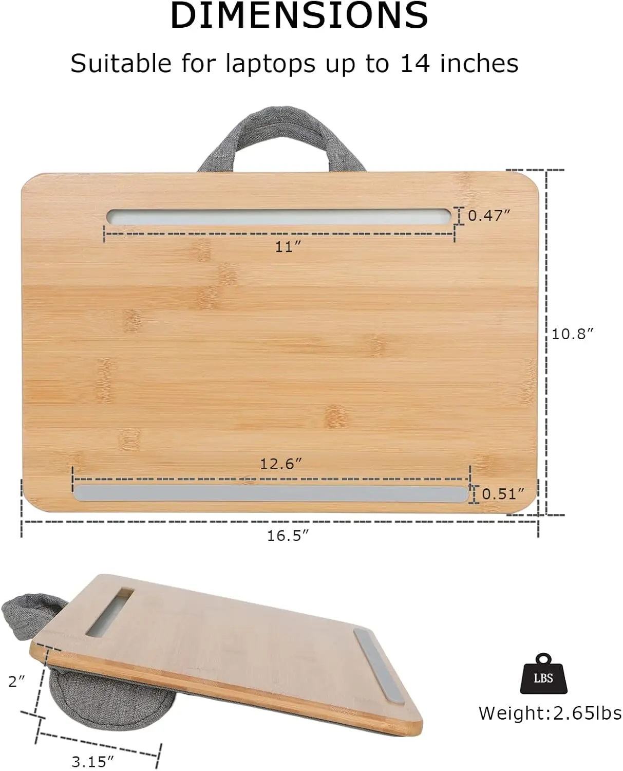 Combohome High Quality Portable Bamboo Lap Desk Laptop Stand Tabletop Tray With Pillow Wrist Rest Phone Stand Mouse Pad