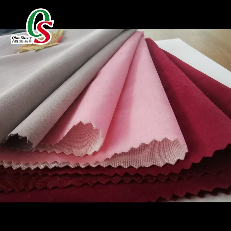 polyester flock material single side viscose velvet sofa warp knit microfiber suede fabric for shoe
