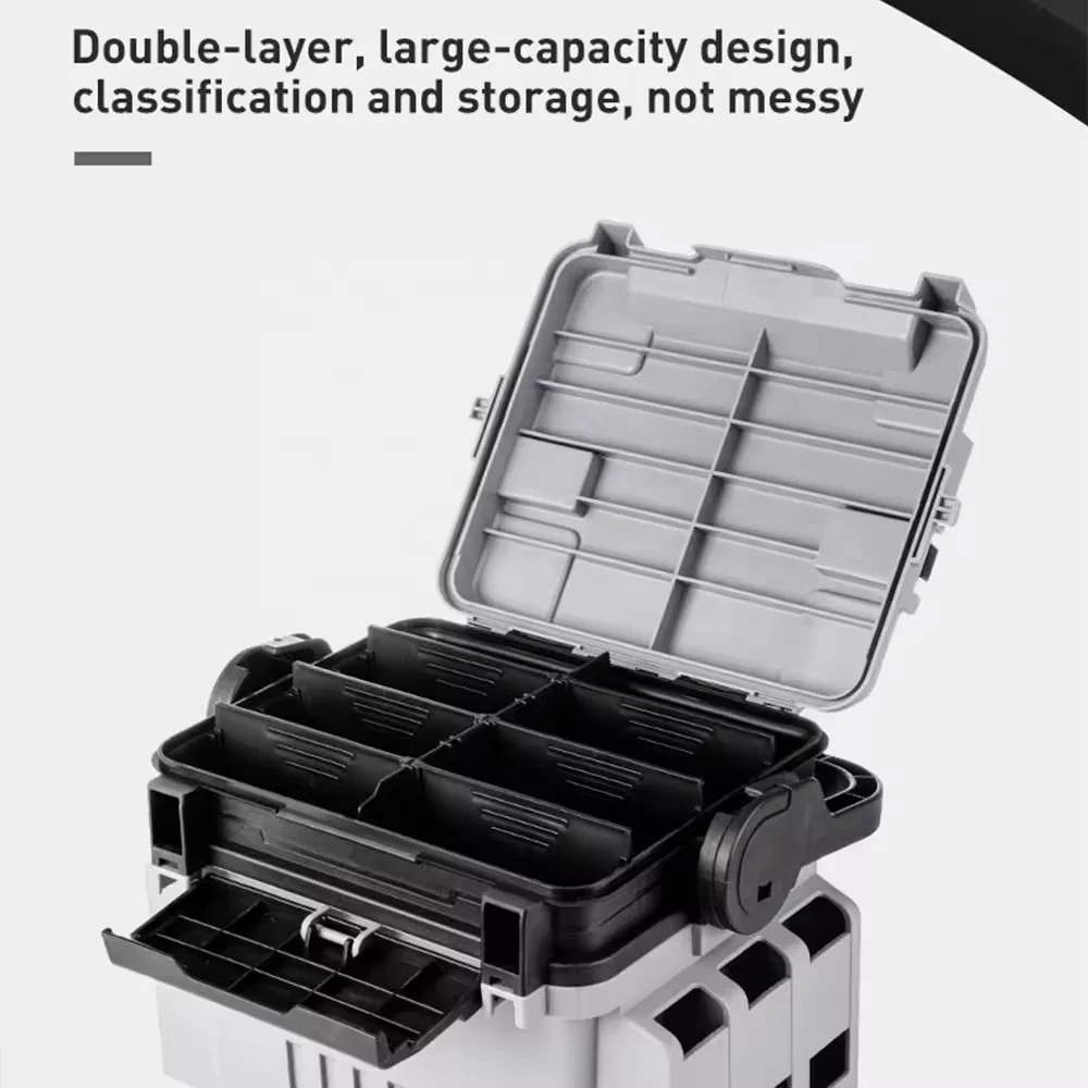 Fishing Multi-Function Double-Layer Fishing Tackle Boxes Portable Tool Box With Rod Holder Fishing Gear Suitcase