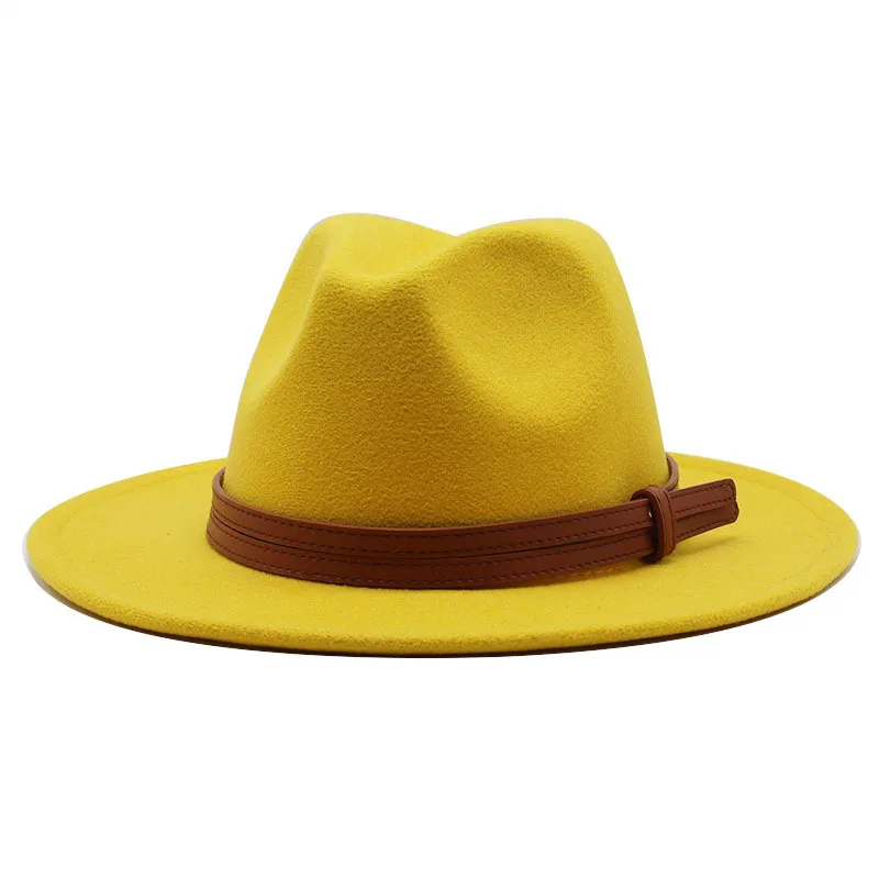 Autumn and winter woolen big head panama jazz top hat British felt fedora hats with black trim  gold chain