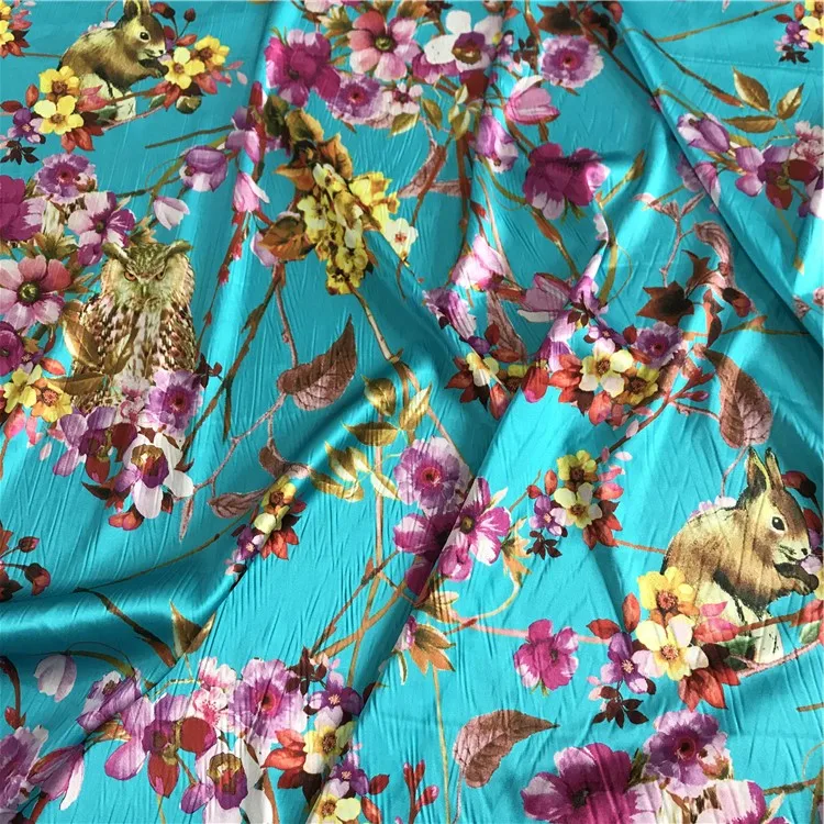 Animal Floral Print Silk Viscose Spandex Fabric Satin Fabrics 16mm Viscose Fabric