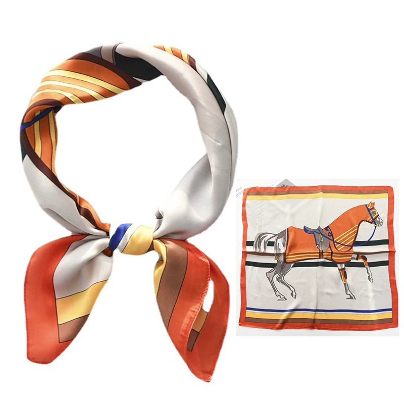 Spring and summer Multicolor women scarves with horse pattern artistic printing imitated silk square stain scarf