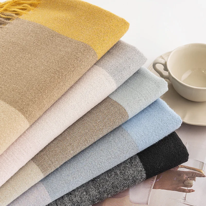 Wholesale Warm Winter Soft Loop Headwrap Shawl Long Style Hijab Tassels Plaid Custom Artificial Cashmere Printed Scarf for Women