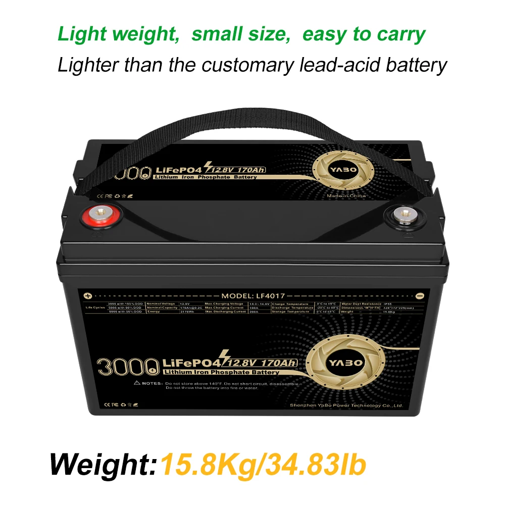 Hot Sale Lithium Iron Battery Pack Deep Cycle 3000+ Times 170Ah 12v Lifepo4 UPS Marine Battery for Solar Energy System
