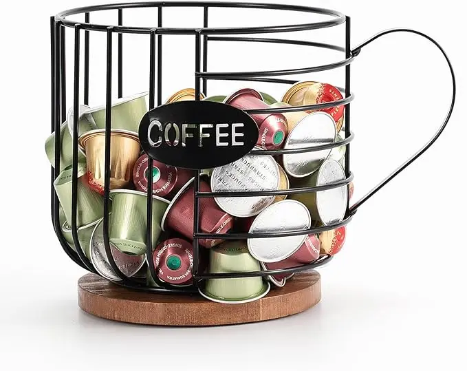 2024 coffee Filter Baskets iron wood pods holder storage organizer stand cup shape coffee capsules pods holder