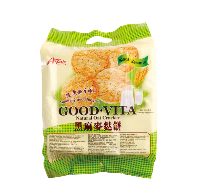 Black Sesame Natural Oat Cracker Customized Packaging Buckwheat Cracker Natural Puffed  Wheat Thins Crackers for Breakfast
