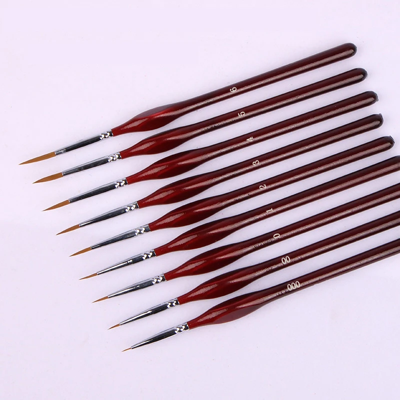 Art Supplies Detail Liner Paint Brush Set,6/9pcs Triangle Wooden Handle Drawing Brushes