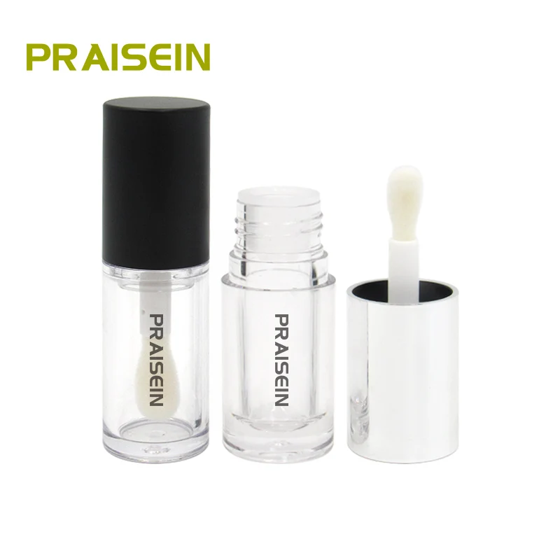 Wholesale custom 8ml clear plastic lip gloss packaging round big brush lip gloss tube with wand