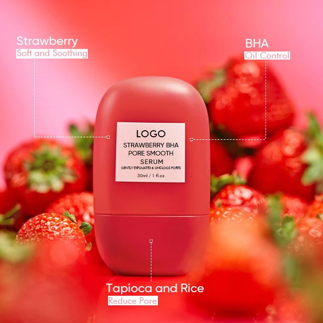 Factory Oem Women Skincare Refines Pores Strawberry Bha Suero Facial Acne-Prone Face Serum For Pore Minimising