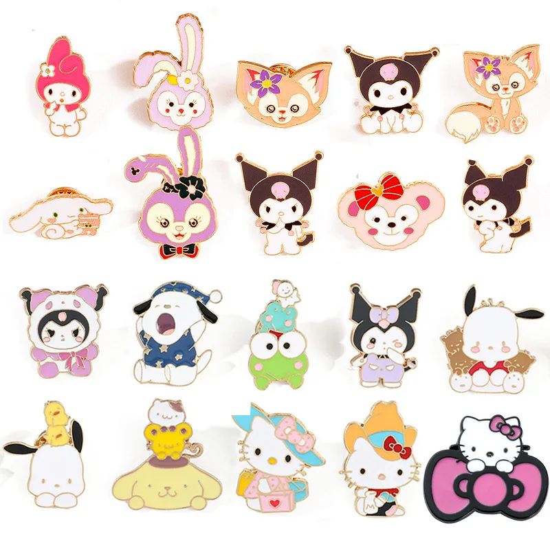 High Quality Metal Alloy Brooch Cartoon Cute Melody Kuromi Kitty Pochacco Metal Pins Decoration Clothes Badges Accessory Gifts