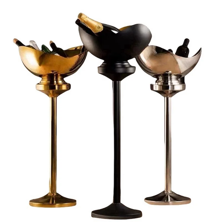 Restaurant Buffet Catering Night Club Stainless Steel Champagne Ice Buckets Metal Ice Bucket Metal Ice Bucket With Stand