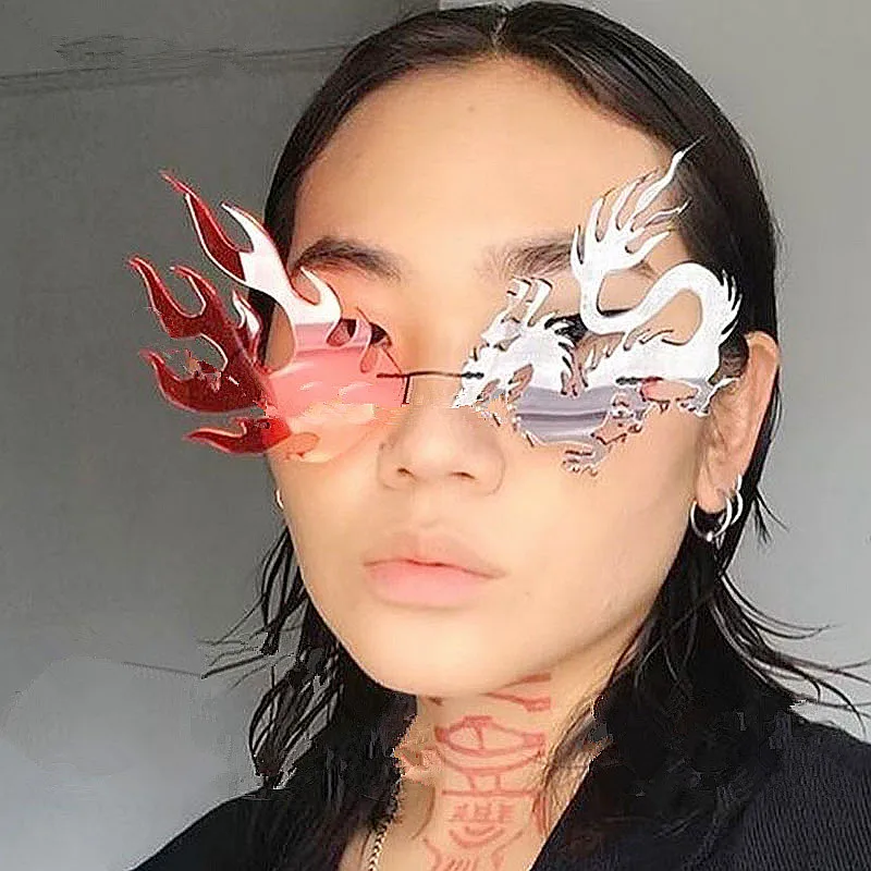 New Arrivals 2020 Fashion Vintage Unique Funny Party Sun Glasses Punk Rimless Dragons Shape Sunglasses For Men Women
