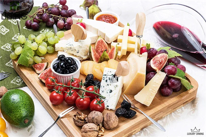 Bamboo Cheese Board and Knife Set Wooden Platter Tray Charcuterie Cheese Plate