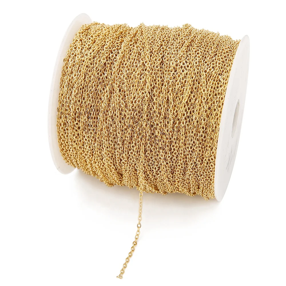 1mm 1.5mm 2mm Width Gold Color Link Chains Necklace Bracelet Bulk Cable for DIY Jewelry Making Findings