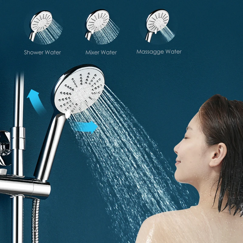 JOMOO Three function Chrome High Pressure Handheld Shower Head Combo Rainfall Shower Set Modern Round Bathroom Shower System Set