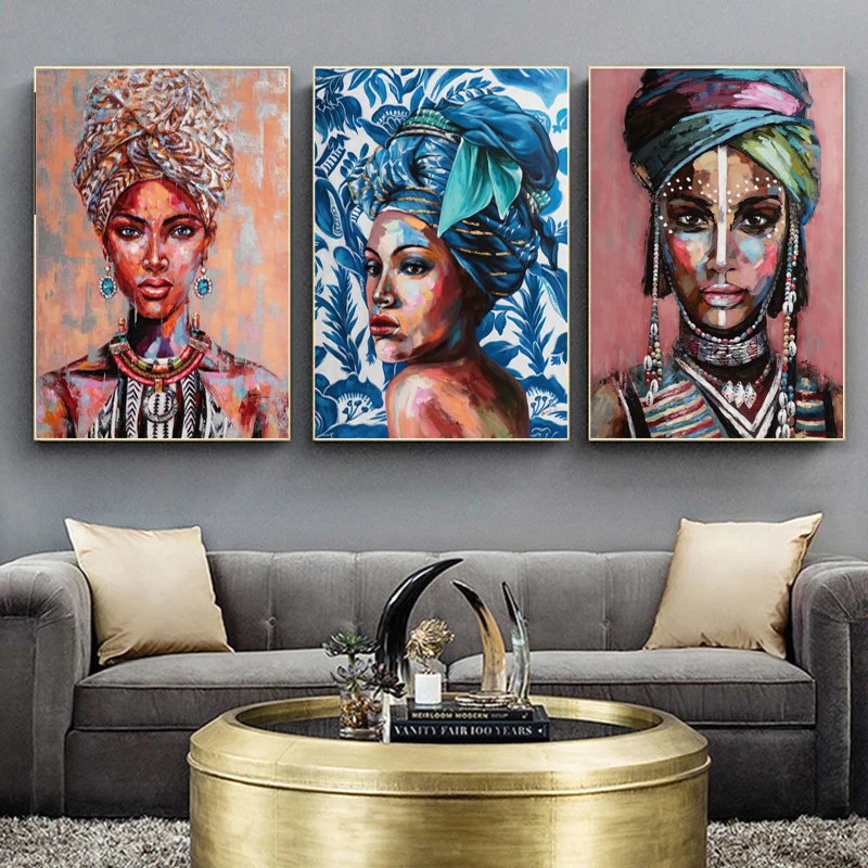 African Black Graffiti Woman Wall Art Posters Prints Abstract Figure Canvas Paintings Wall Pictures for Living Room Home Decor